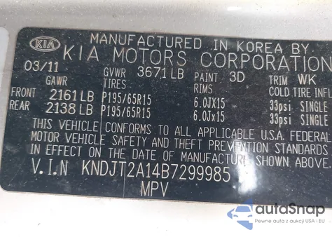 2011 Kia Soul из США, поврежденный, VIN KNDJT2A14B7299985